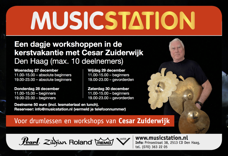 Drum workshops by Cesar Zuiderwijk December 2017 at Music Station ad